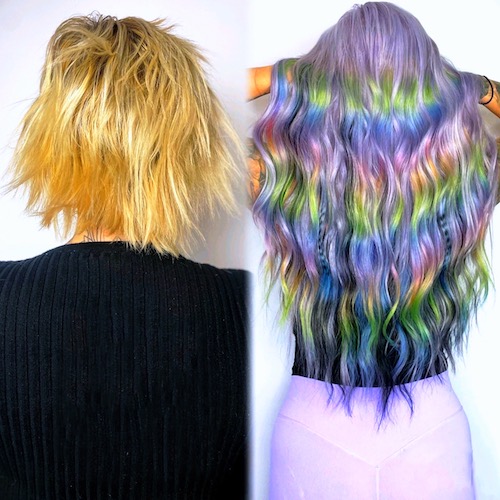 Mermaid Transformation - Full-head Bellami weft install and custom prism color